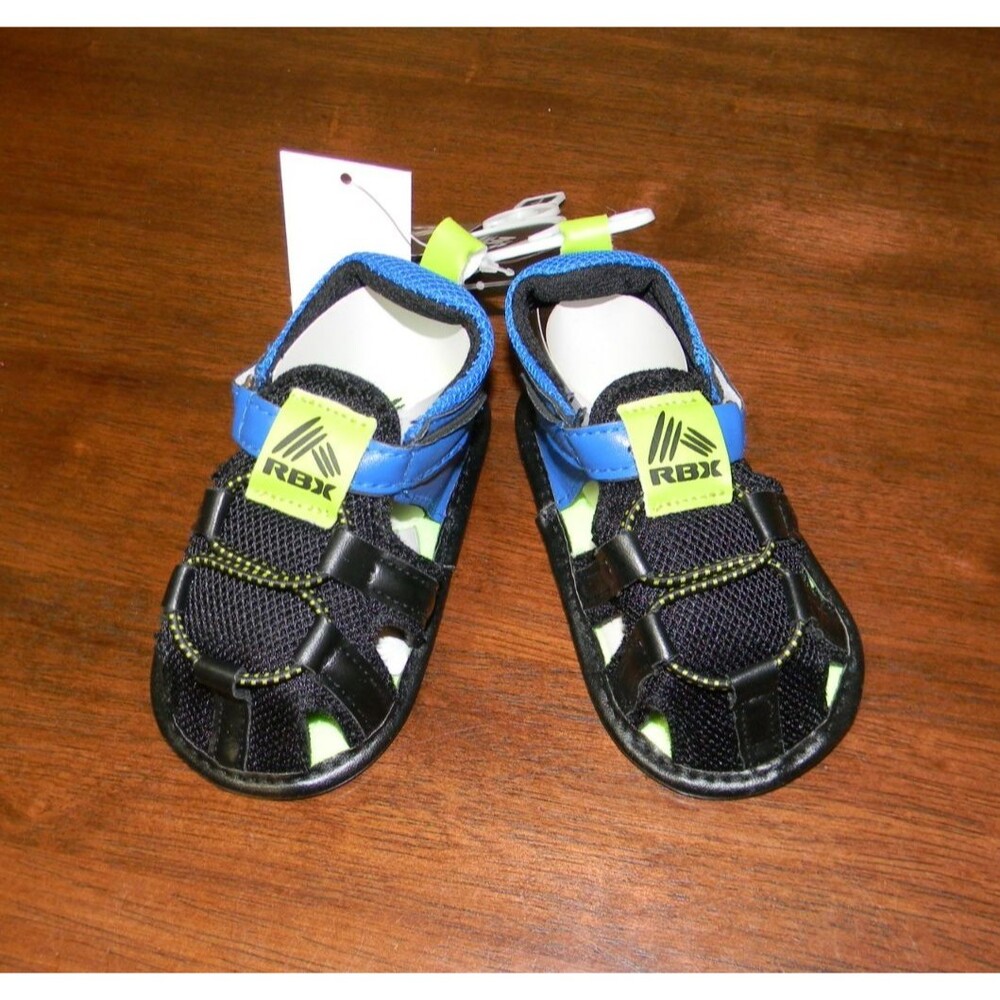 RBX Infant Close Toe Sandals Crib Shoes Boys Black Blue Green Sz 9-12 mos NWT